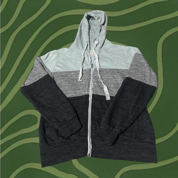 Grey and Blue Striped Casual Minimalist Hoodie - Picture 1 of 4